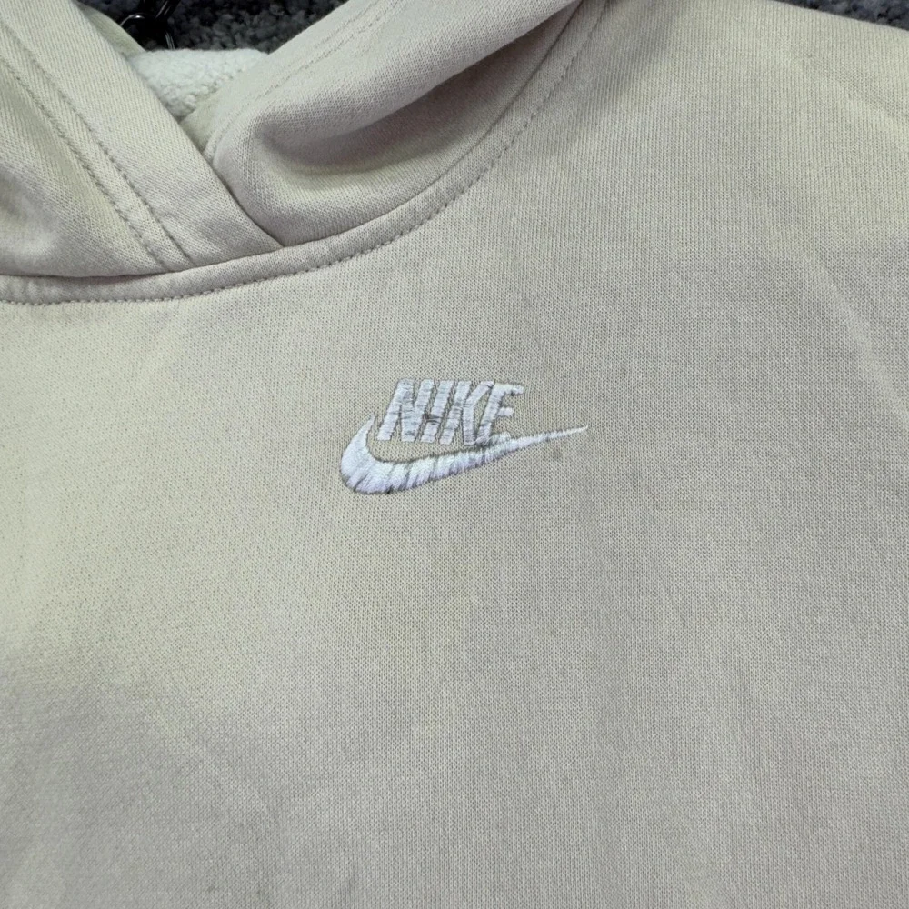 Nike Hoodie Womens XS Beige Fleece Pullover Pockets Small Swoosh Logo Casual